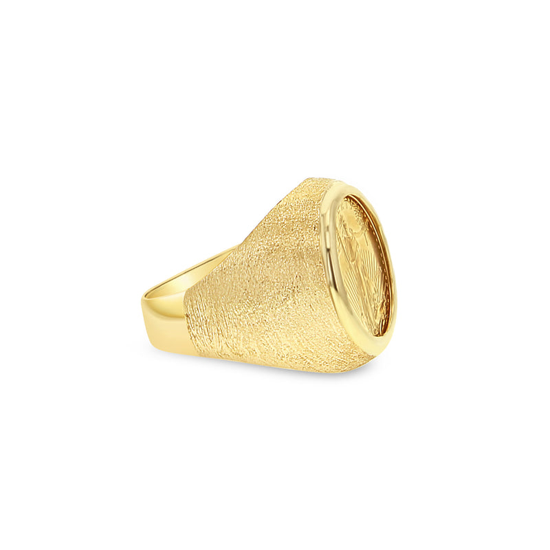 22K Fine Gold 1/10OZ Lady Liberty Ring with Bark Texture 14k Yellow Gold - Queen of Gemz