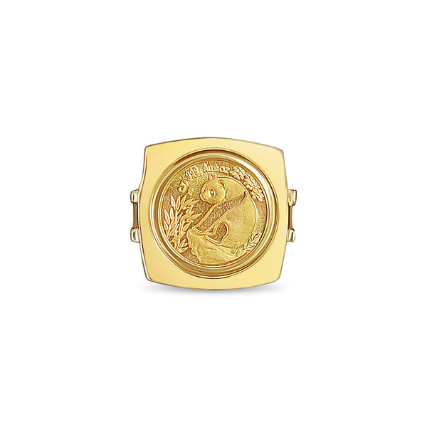1993 1/20OZ Fine Gold Panda .999 Ring 14k Yellow Gold with Polished Square Bezel